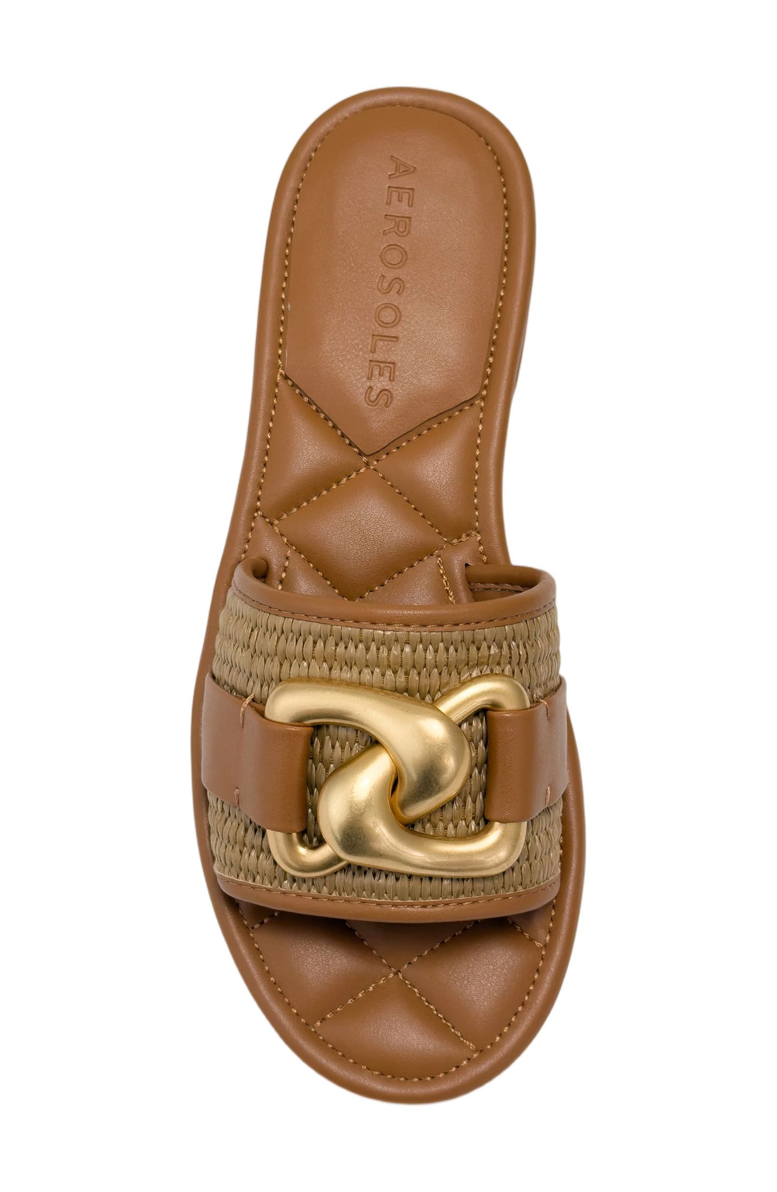 Big Charm Link Slide Sandal, Alternate, color, TAN BASKET RAFFIA