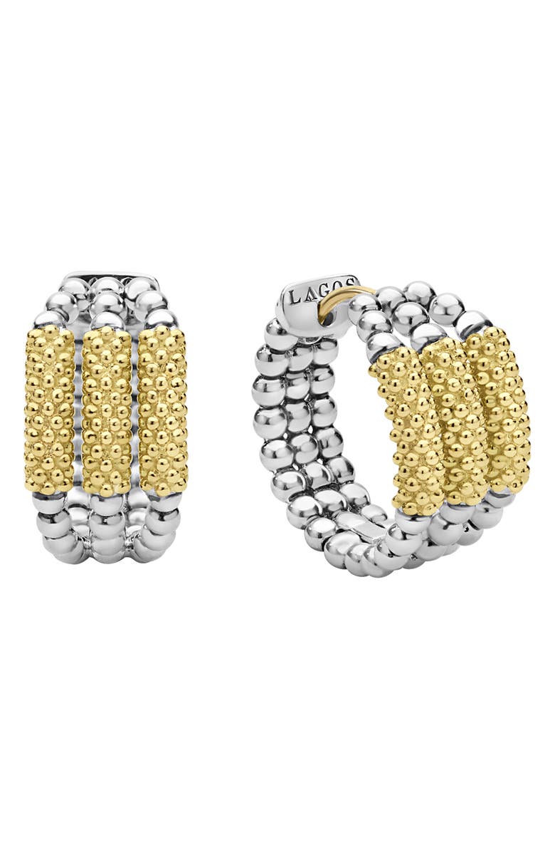 LAGOS Caviar Bar Huggie Hoop Earrings, Main, color, Silver/ Gold