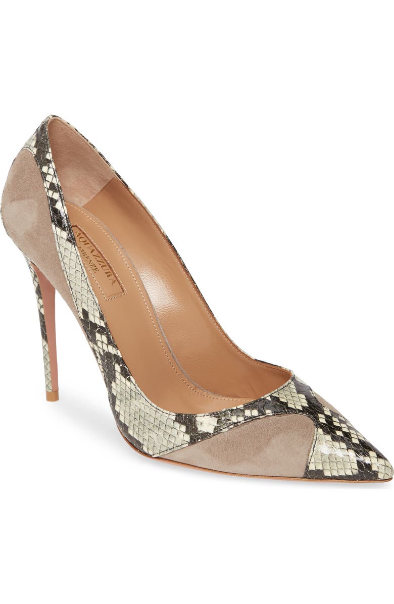 Aquazzura Satine Snakeskin Embossed Pump, Main, color,