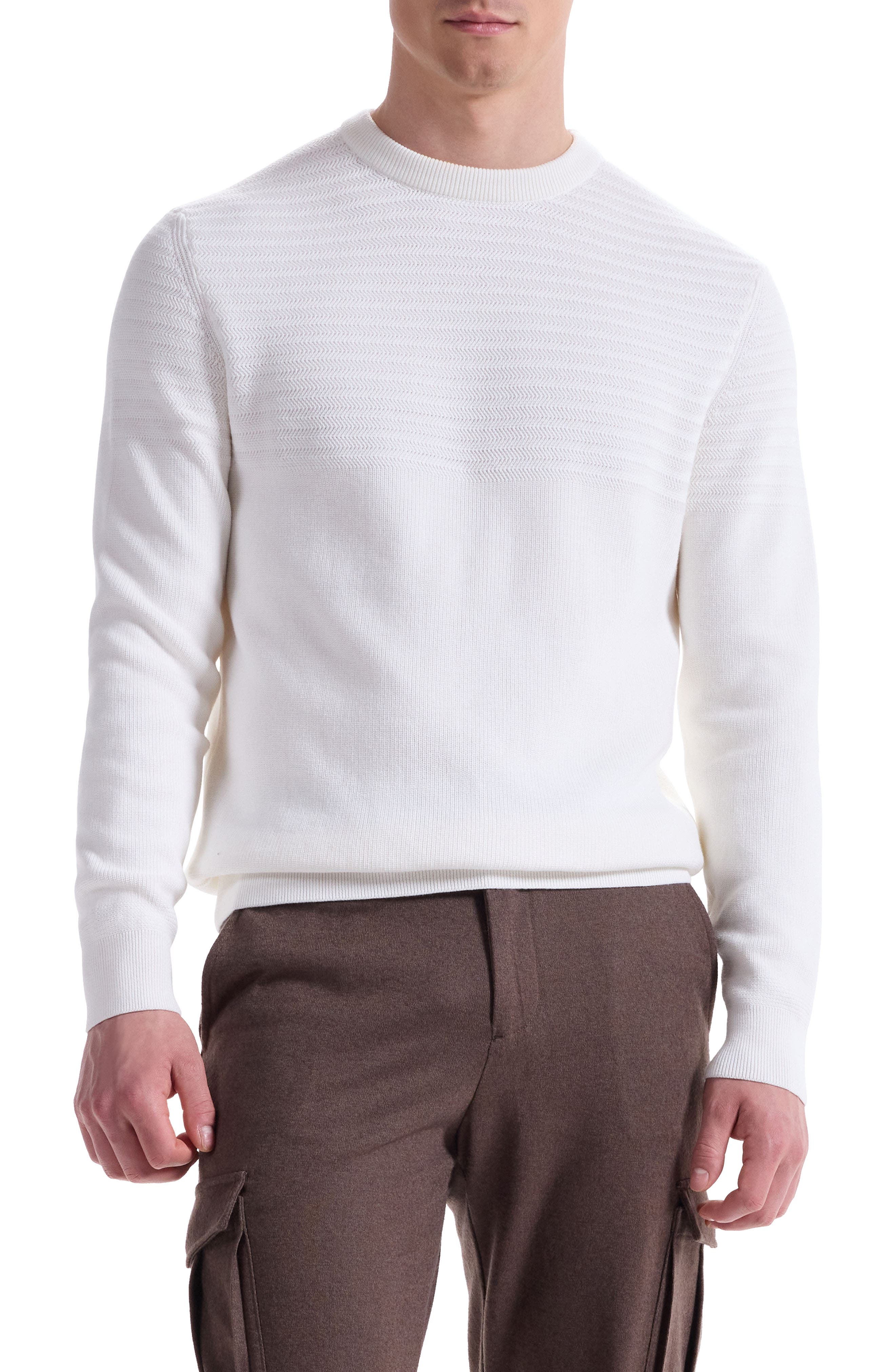 Bugatchi Mixed Stitch Cotton Crewneck Sweater