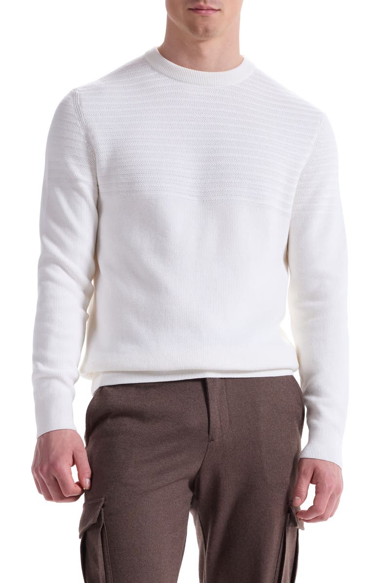 Bugatchi Mixed Stitch Cotton Crewneck Sweater, Main, color, Chalk