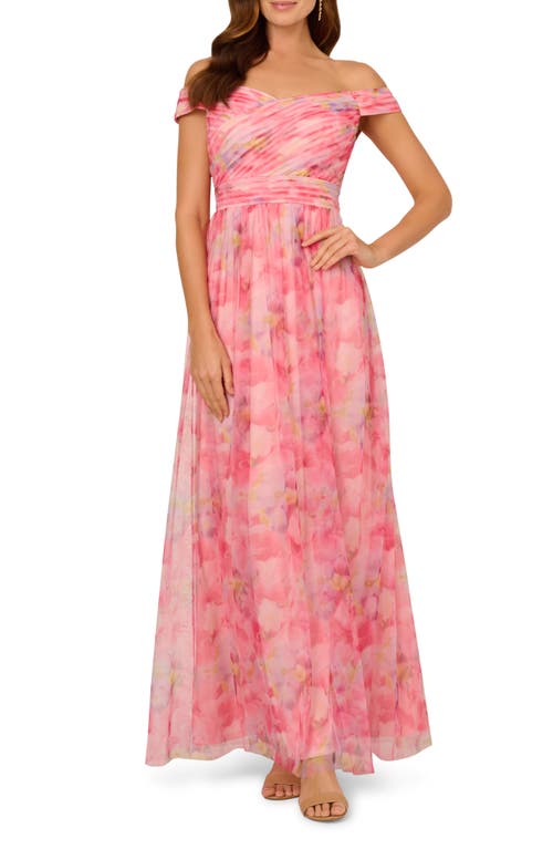 ADRIANNA PAPELL ADRIANNA PAPELL SWEETPEA OFF THE SHOULDER TULLE GOWN 
