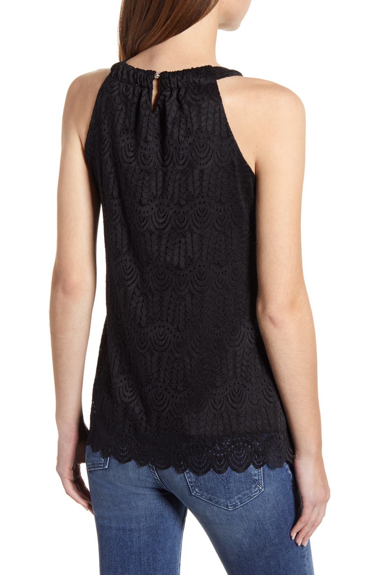 Loveapella Lace Halter Neck Tank Top, Alternate, color, BLACK