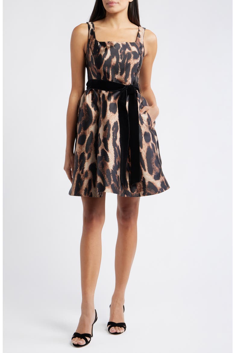 Leopard Print Cocktail Minidress, Main, color, BLACK MULTI