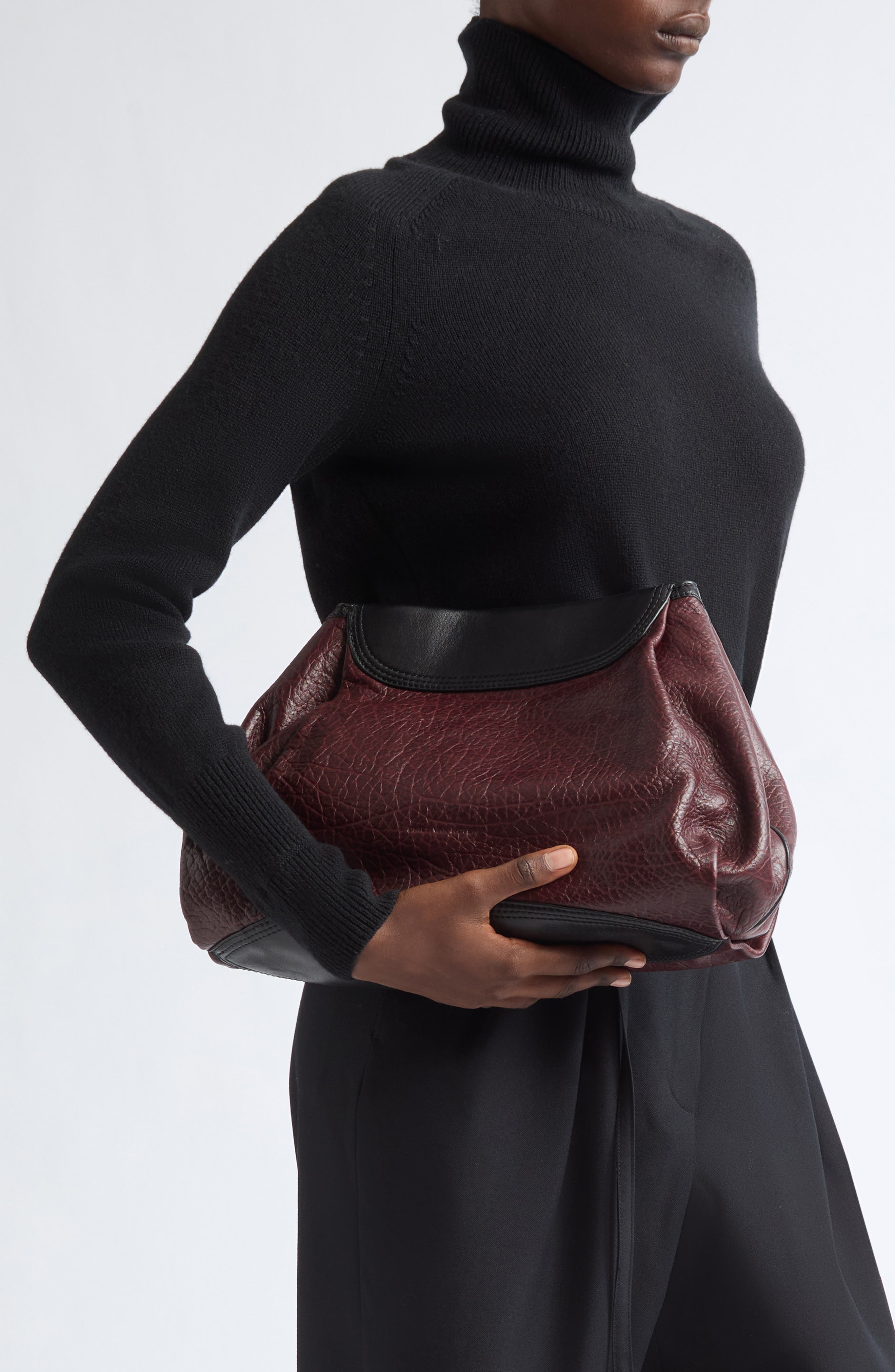 Two-Tone Leather Shoulder Bag, Alternate, color, BORDEAUX 359