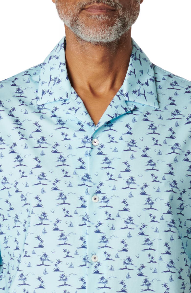 Bugatchi Cole Palm Tree Print Short Sleeve Button-Up Camp Shirt, Alternate, color, 
