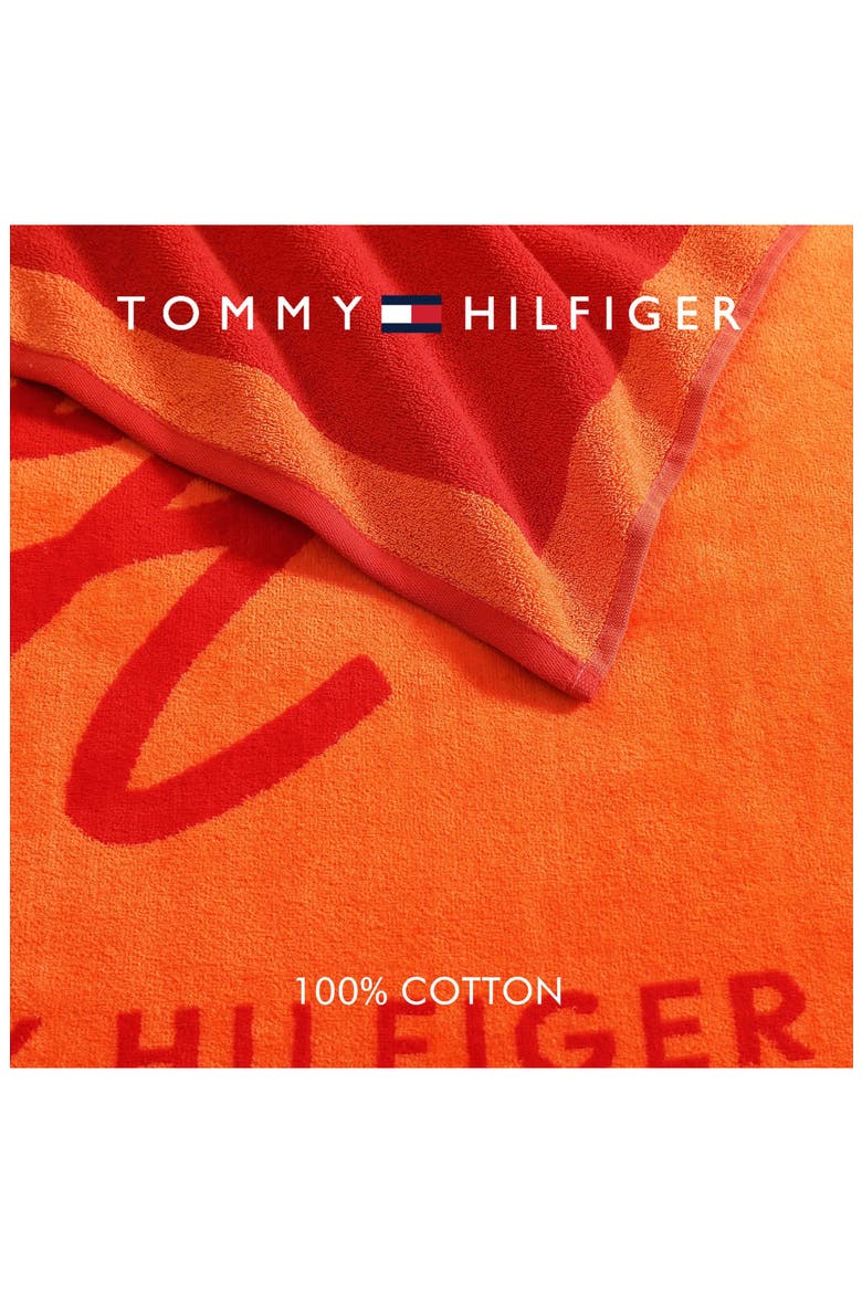 Colorblock Monogram Beach Towel, Alternate, color, ORANGE/ CHERRY