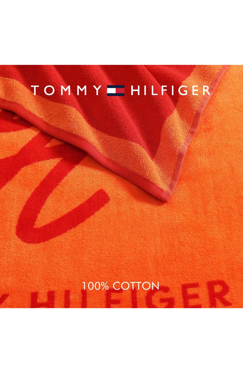 Tommy Hilfiger Colorblock Monogram Beach Towel, Alternate, color, Orange/ Cherry