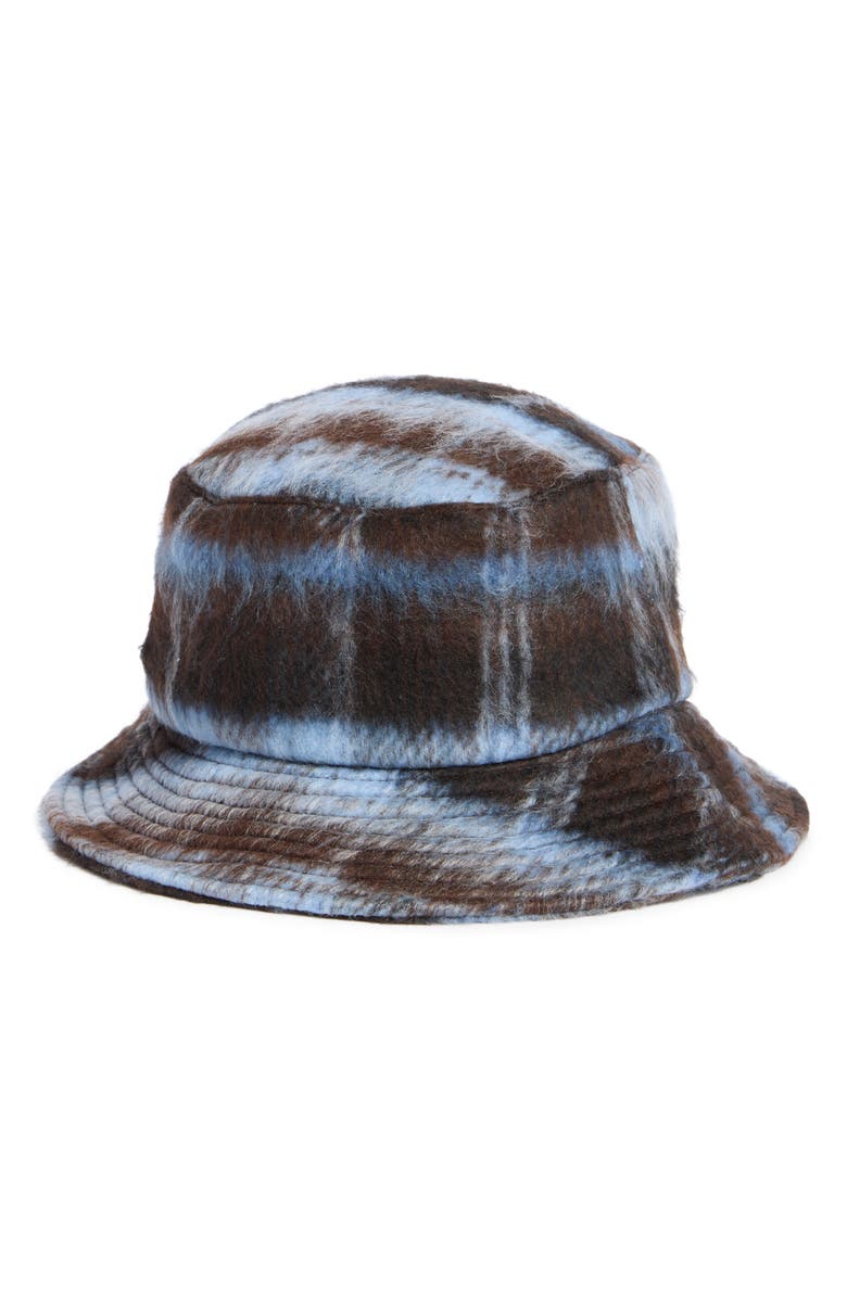 Steve Madden Tartan Bucket Hat, Alternate, color, Black Blue