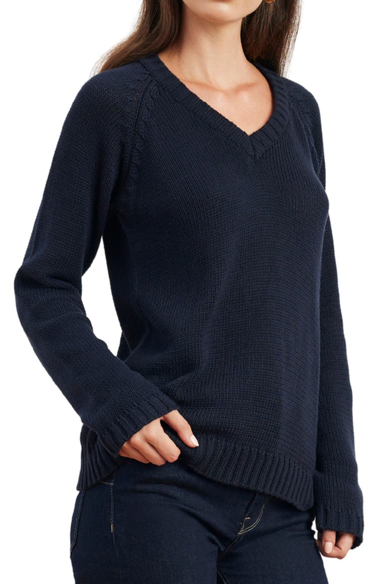 Selene V Neck Cotton Sweater, Alternate, color, Midnight Navy
