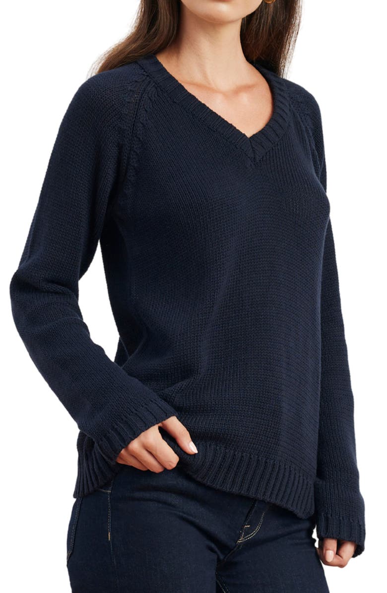 Paneros Clothing Selene V Neck Cotton Sweater, Alternate, color, Midnight Navy