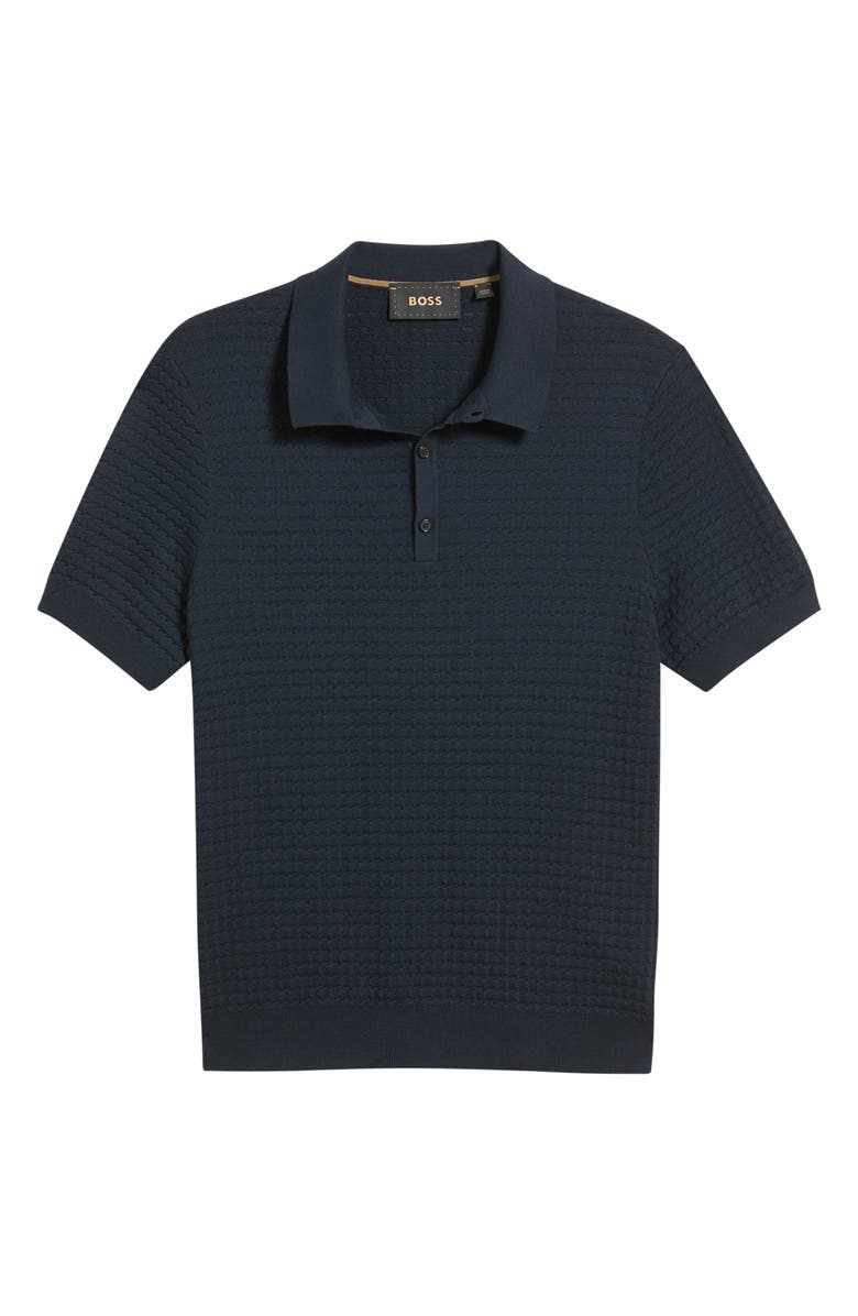 BOSS Camel L-Nadalione Silk & Cotton Polo, Alternate, color, Dark Blue