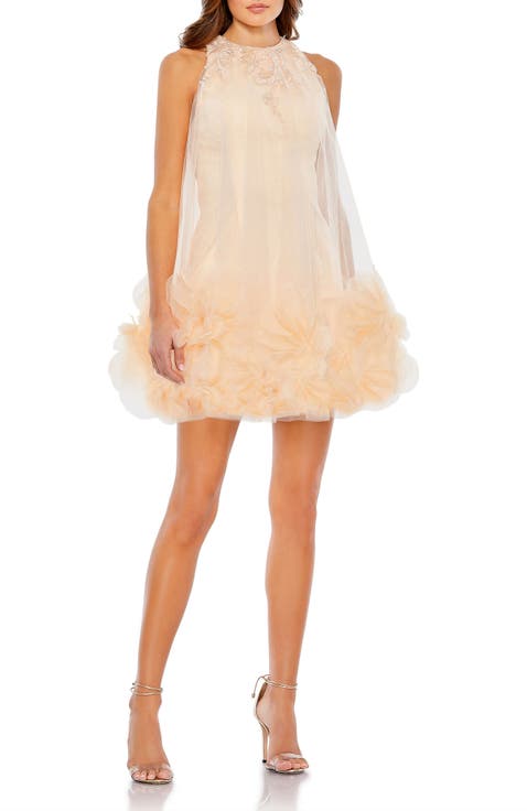 Halter Neck Flowy Petal A Line Mini Dress