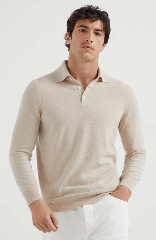Brunello Cucinelli Cashmere Long-sleeve Polo Sweater In Neutral