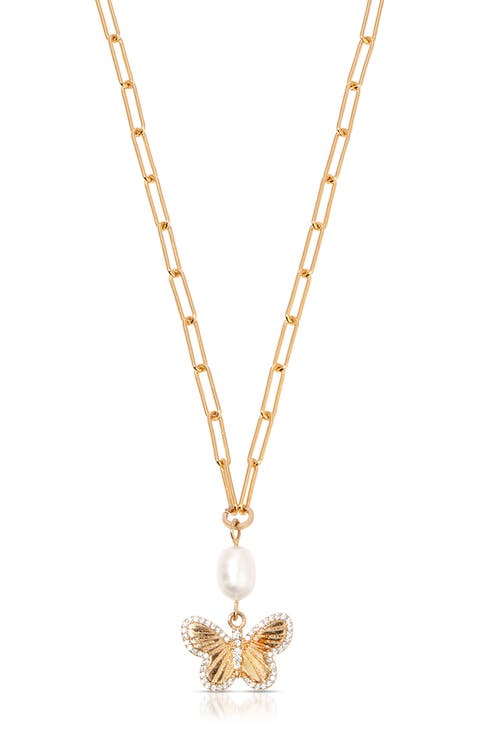 Butterlfy & Freshwater Pearl Pendant Necklace