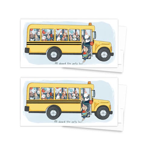 2ct All Aboard The Party Bus Long Greeting Card Pack