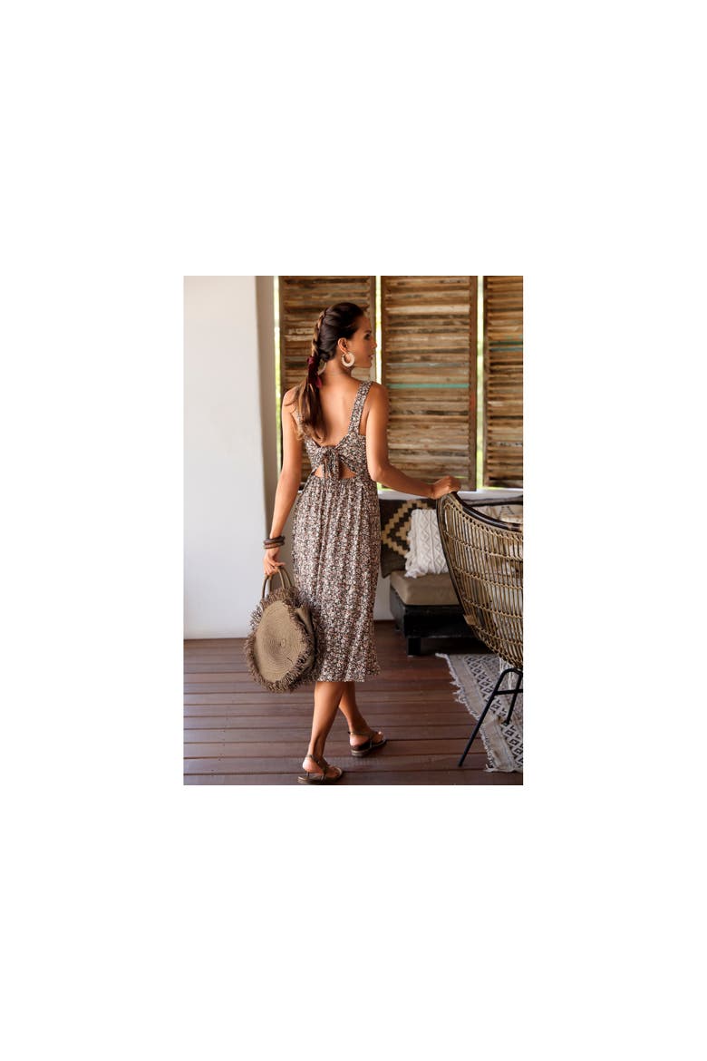 Floral Bow Detail Dress, Alternate, color, Brown Multi