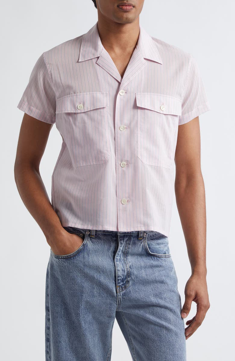 Second Layer Stripe Camp Shirt, Main, color, Pink Stripe 3069