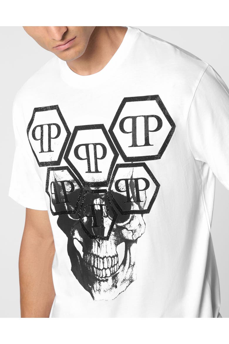 T-Shirt Round Neck Ss Stones Skull Men, Alternate, color, white