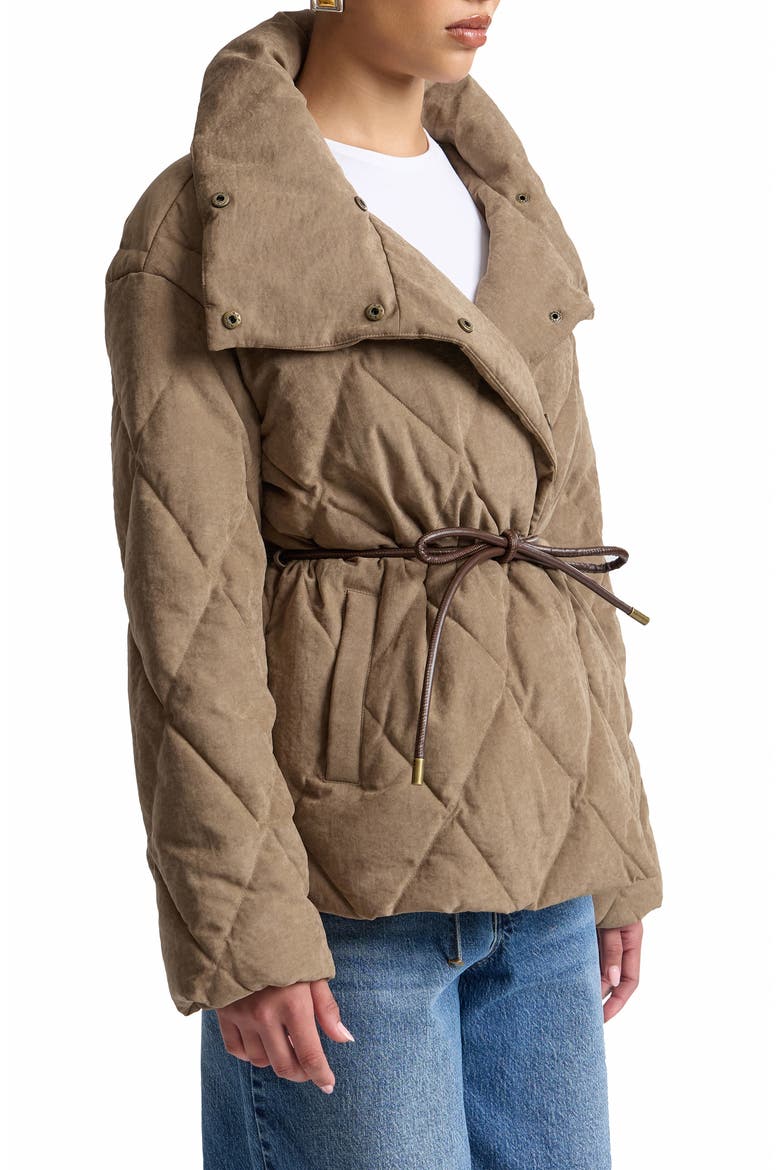 Tie Waist Puffer Coat, Alternate, color, MUSHROOM