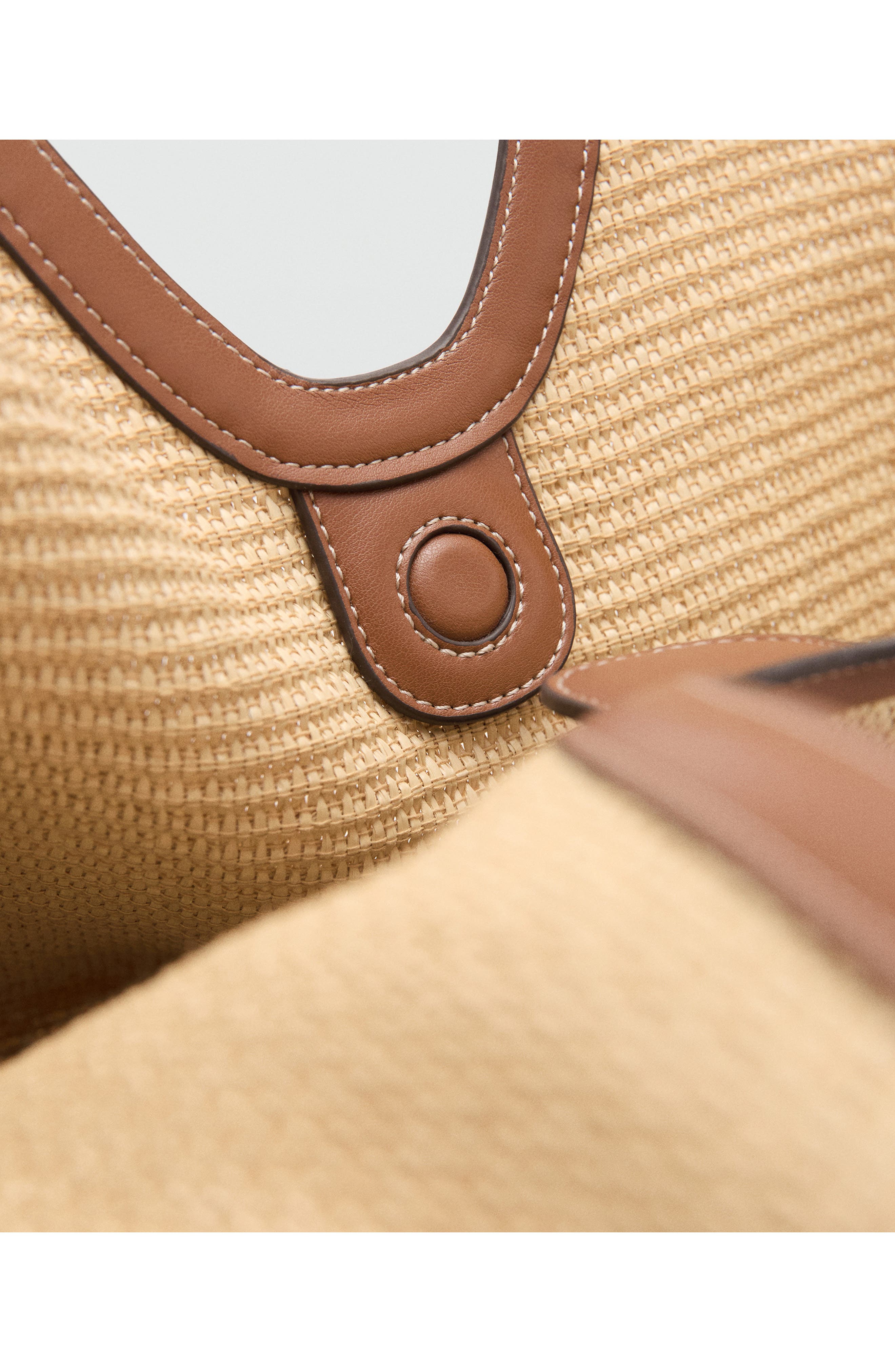 Faux Leather Trim Woven Shopper Bag, Alternate, color, LEATHER