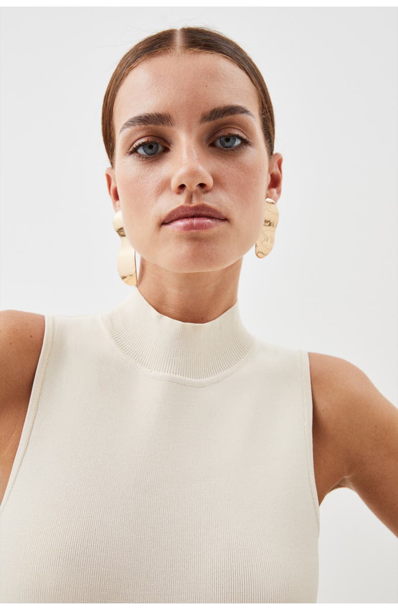 Karen Millen Pu Detailing Sleeveless Midi Dress, Alternate, color, Cream