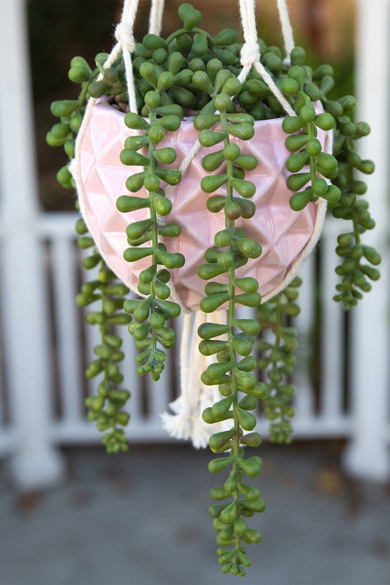 Pink Ceramic Macramé Hanging Planter, Alternate, color, PINK