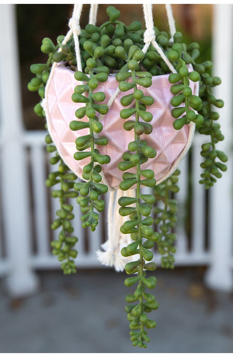 FLORA BUNDA Pink Ceramic Macramé Hanging Planter, Alternate, color, Pink