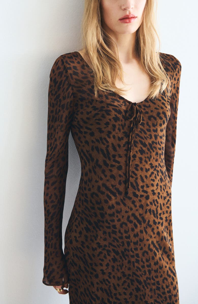 MANGO Valeria Print Long Sleeve Maxi Dress, Alternate, color, Brown/ Black Leopard