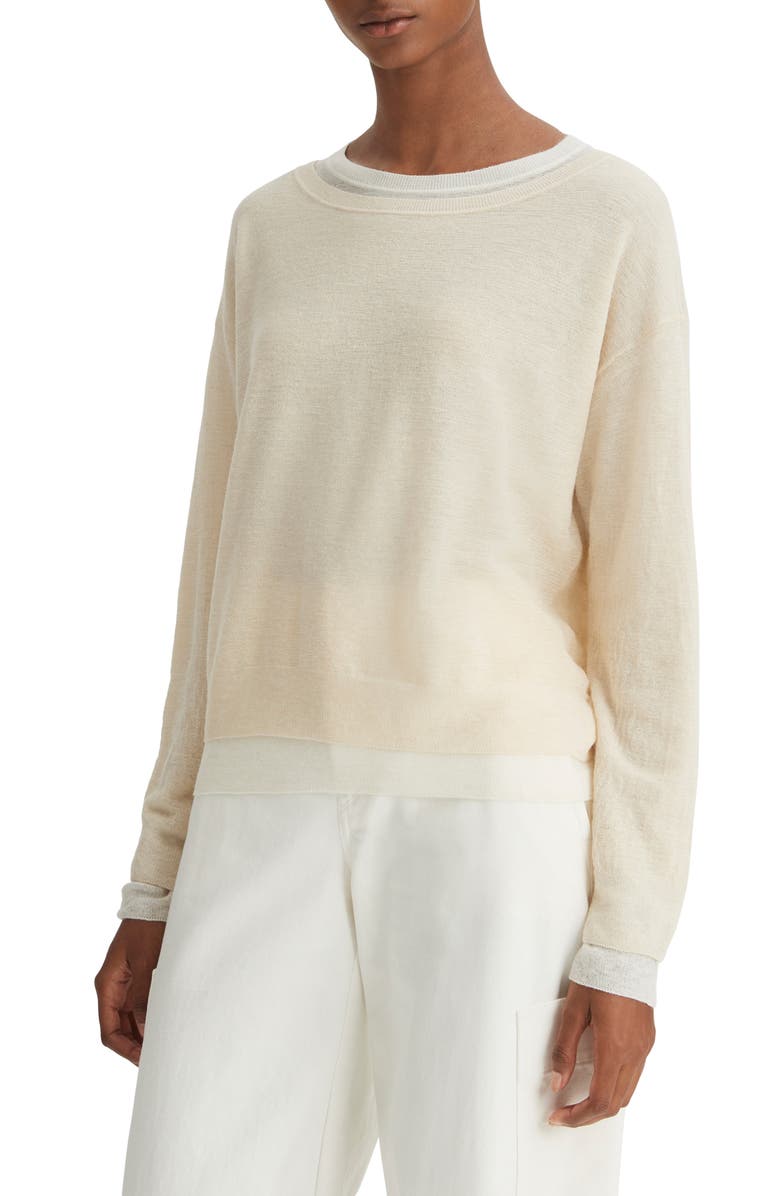 Vince Double Layer Wool, Silk & Alpaca Crewneck Sweater, Alternate, color,