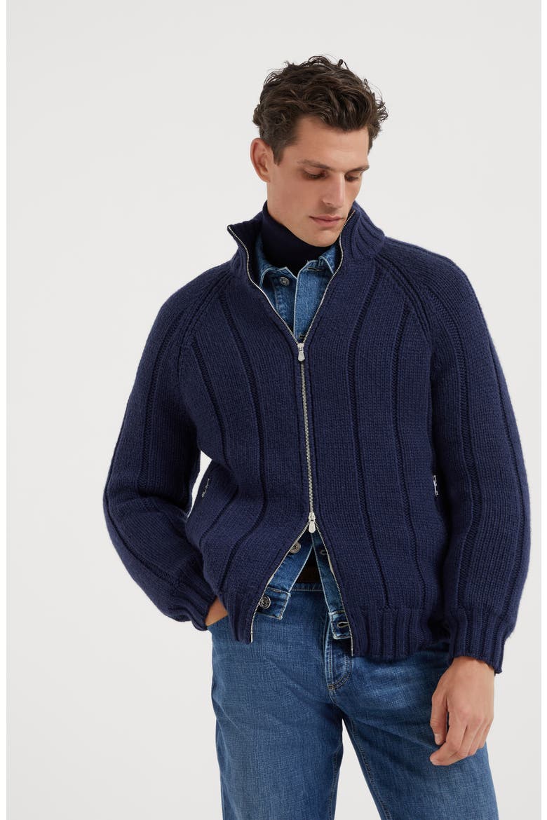 Knit jacket with padding, Alternate, color, Indigo