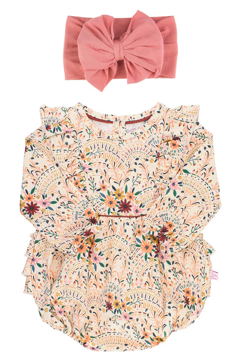 Lace Is More Bubble Romper & Headband Set, Main, color, PINK