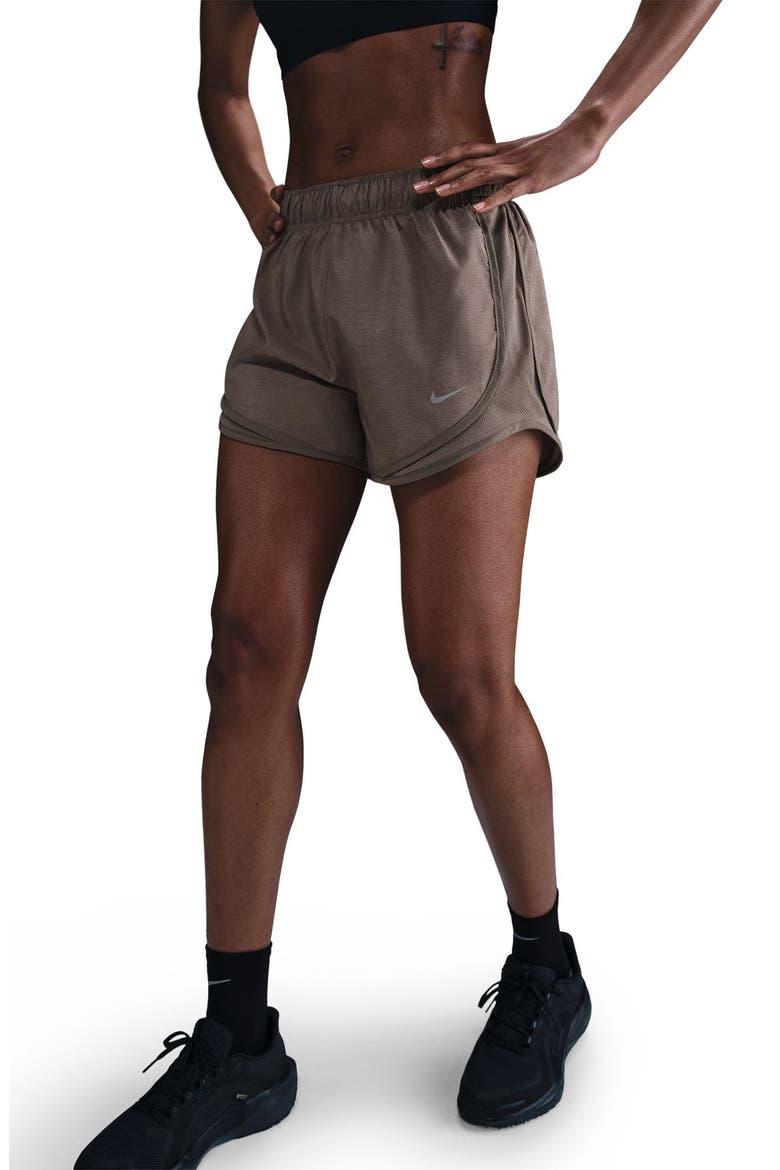 Tempo Dri-FIT Mid-Rise 3-Inch Running Shorts, Main, color, MINK BROWN/ HEATHER