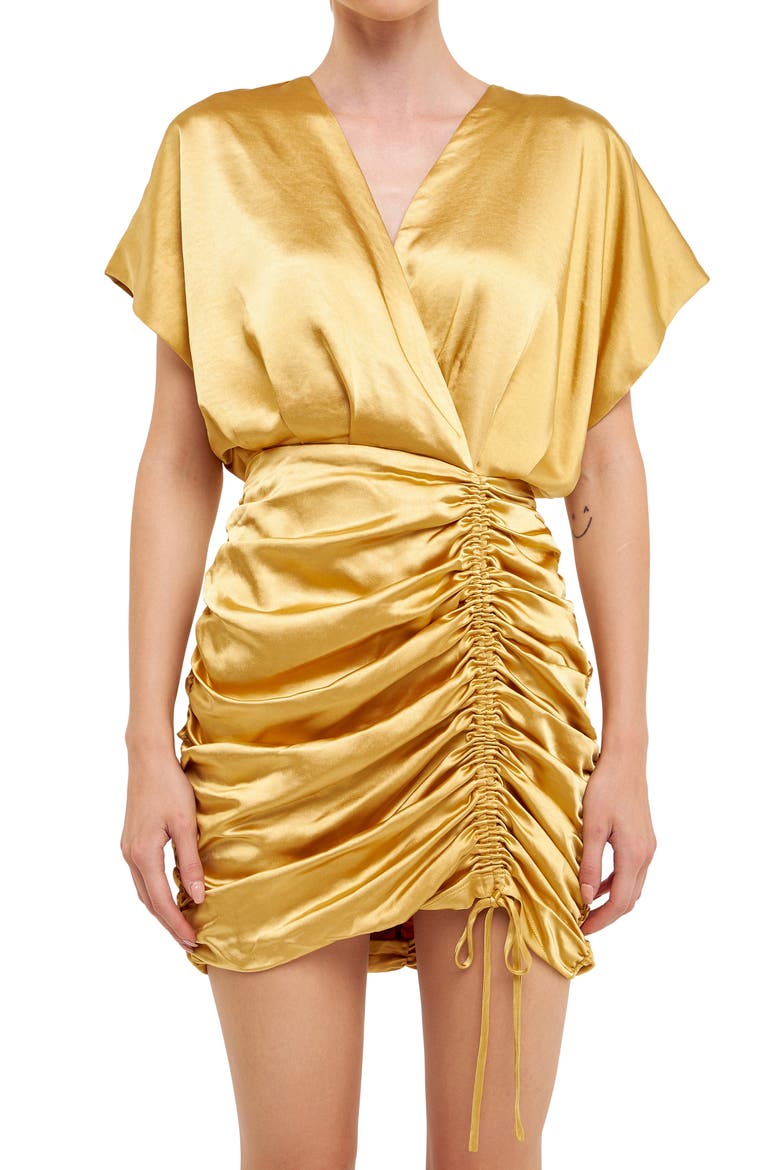 Ruched Satin Minidress, Alternate, color, GOLD