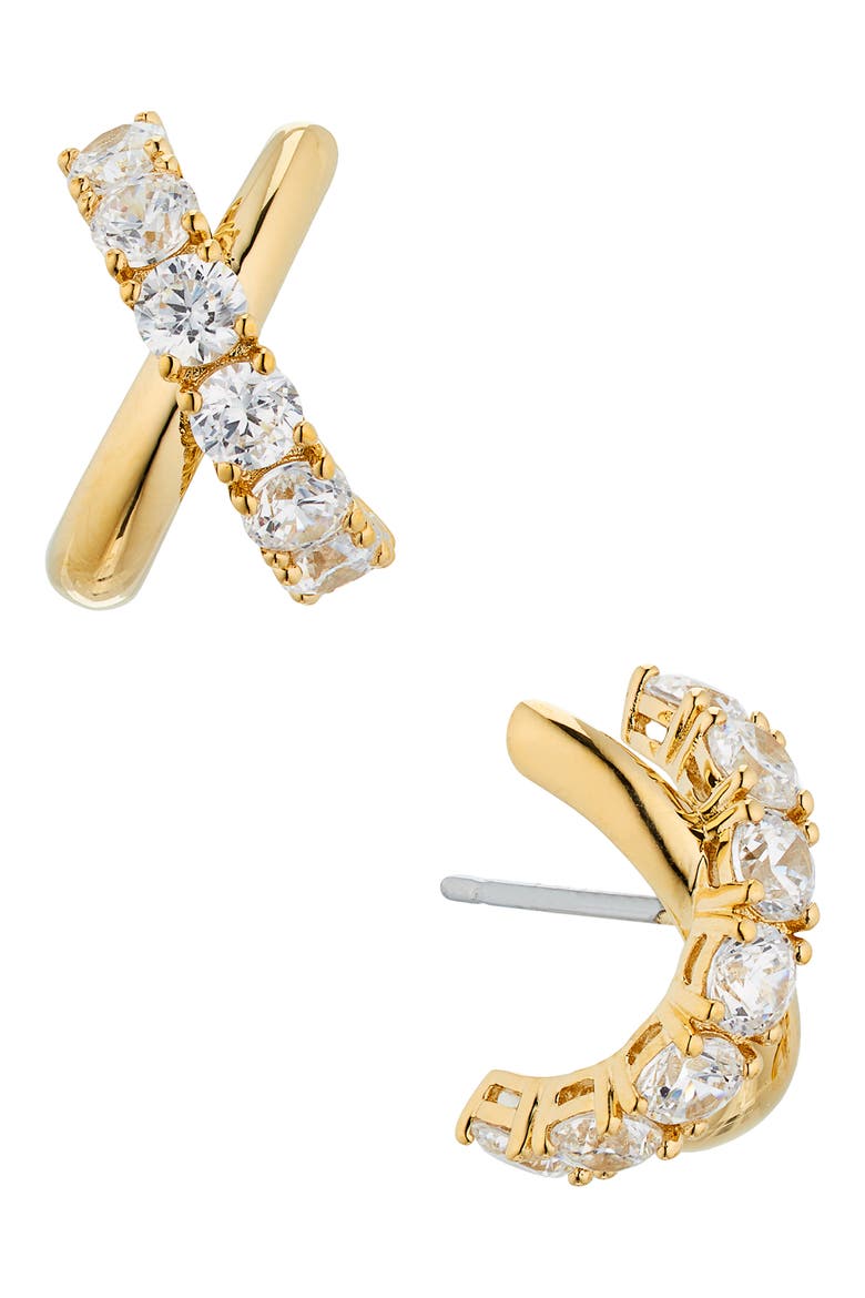 Twilight Cubic Zirconia Crossover Stud Earrings, Main, color, GOLD