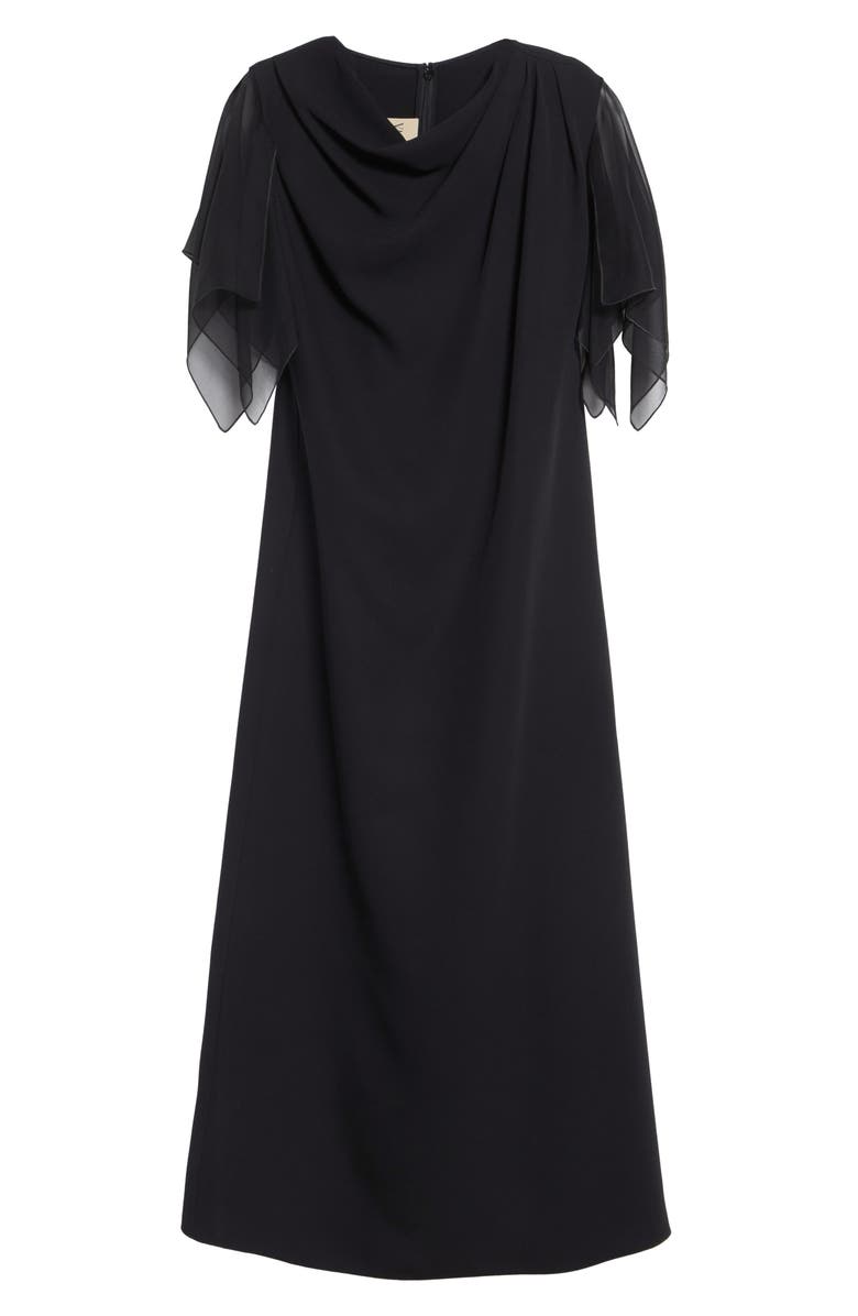 Valentino Draped Silk Cady Couture & Chiffon Midi Dress, Main, color, Black