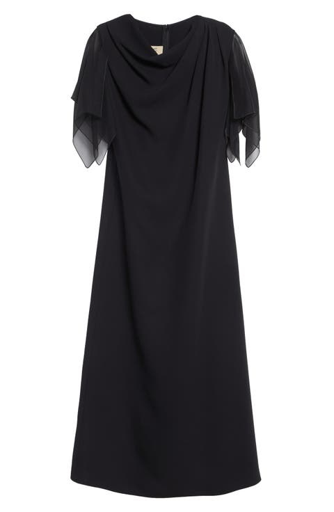 Draped Silk Cady Couture & Chiffon Midi Dress