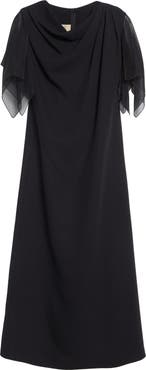 Valentino Draped Silk Cady Couture & Chiffon Midi Dress