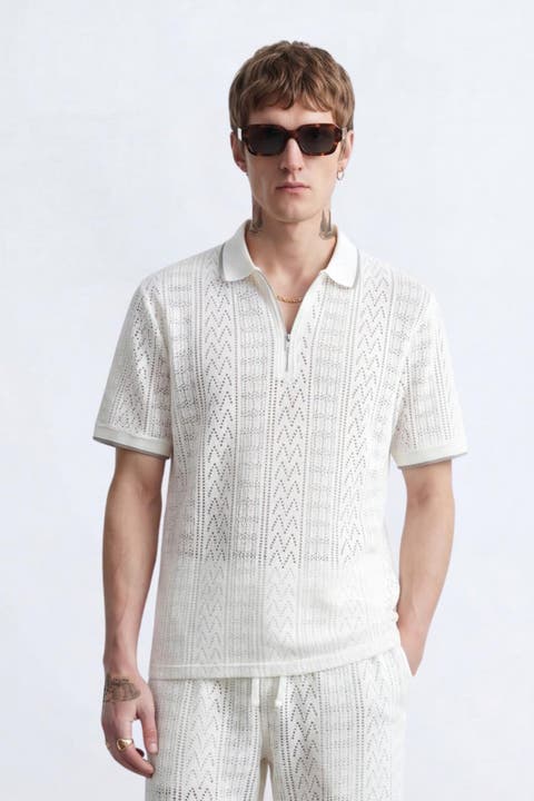 Oscar Tipped Crochet Cotton Polo Shirt