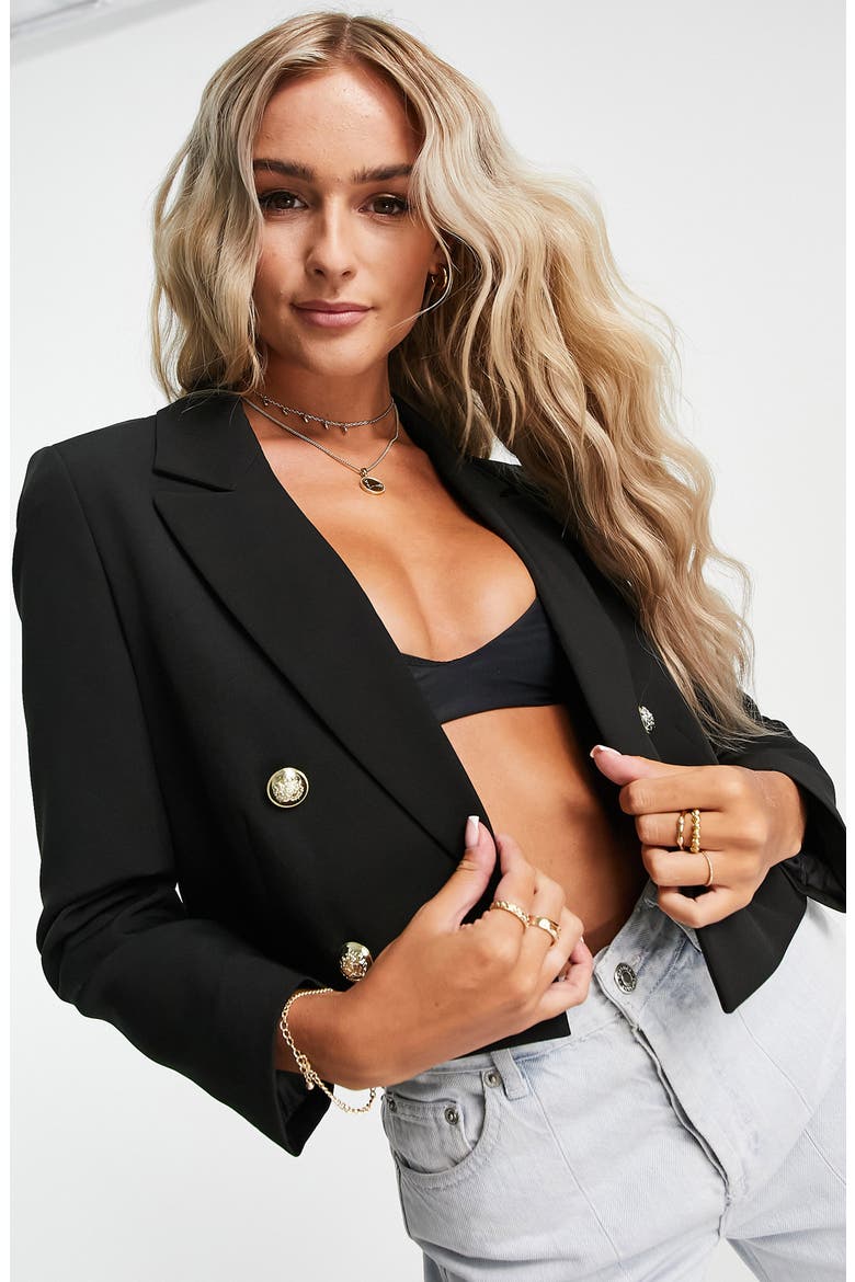 Military Crop Blazer, Main, color, BLACK