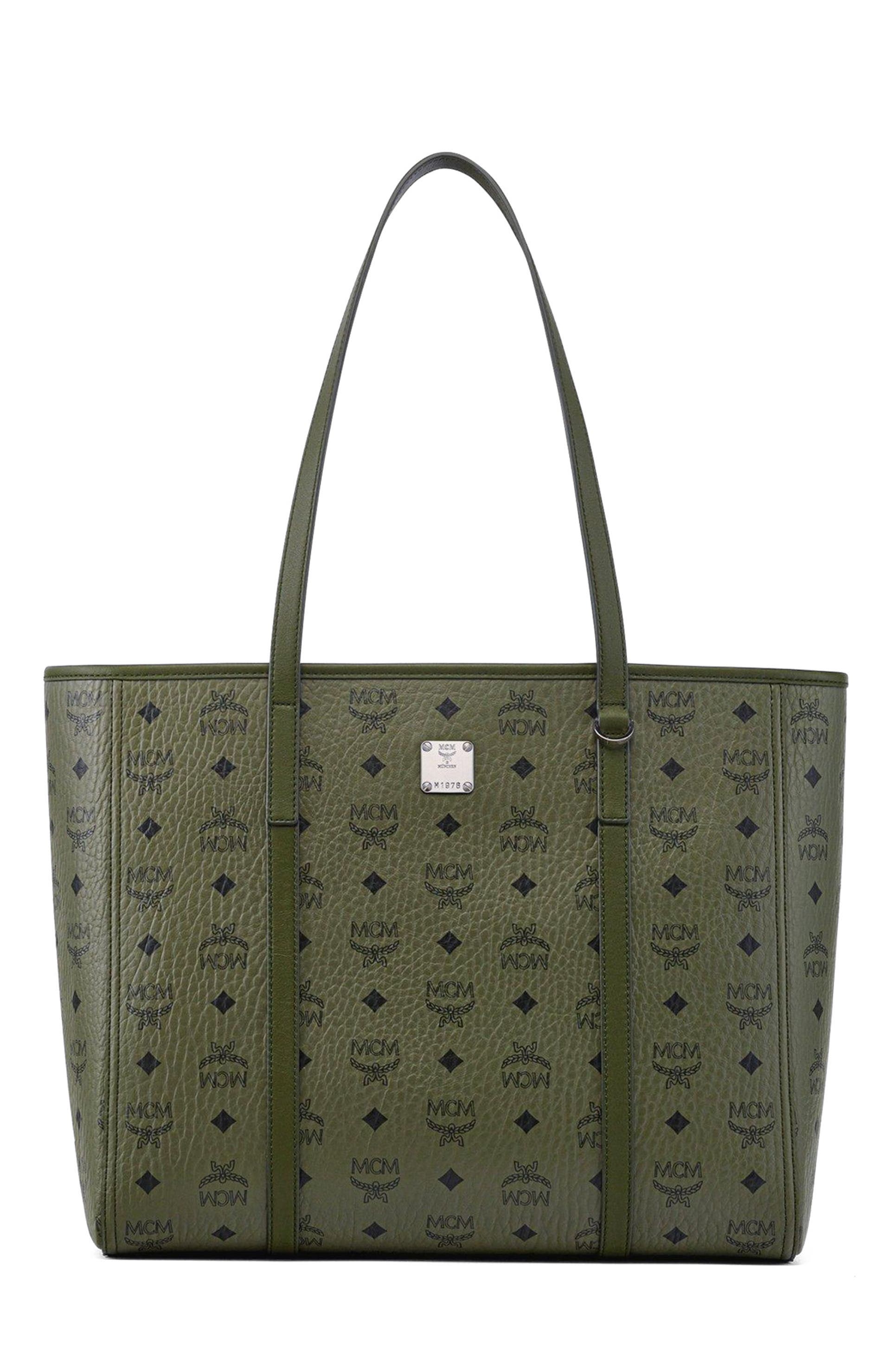 MCM Medium Toni Top-Zip Shopper in Visetos, Main, color, Green