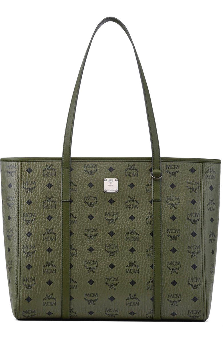 MCM Medium Toni Top-Zip Shopper in Visetos, Main, color, Green