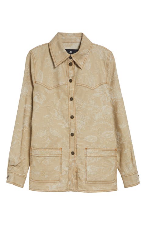 Floral Denim Button-Up Shirt