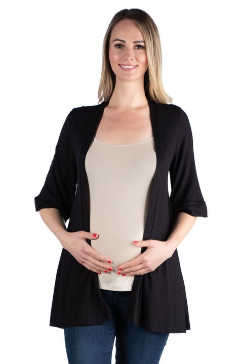 Maternity Open Front Elbow Length Sleeve Cardigan