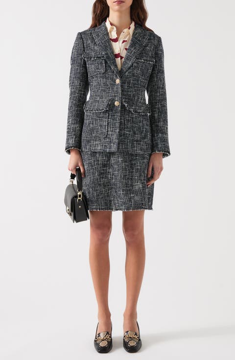 スーツ Lyman Tweed Jacket + Skirt Suit Set Le Suit Black White Tweed Blazer Skirt Suit Matching Set 8