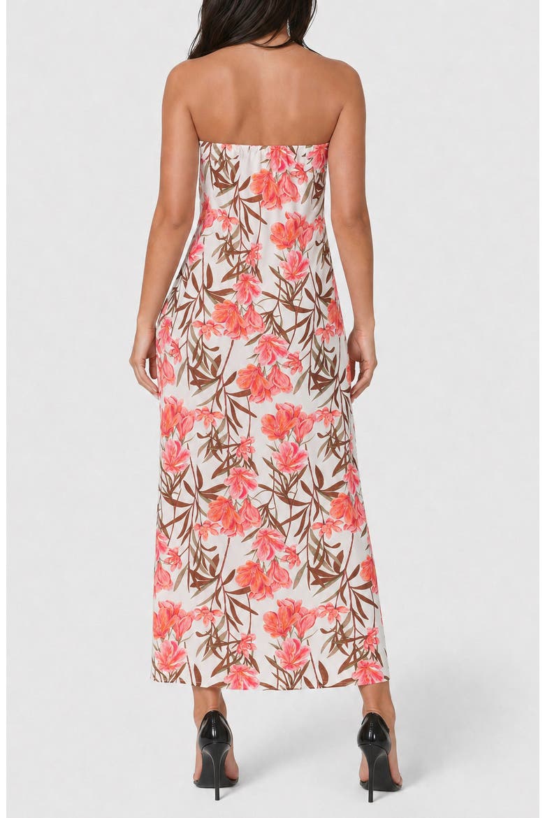 Strapless Printed Satin Maxi Dress, Alternate, color, PINK FLORAL