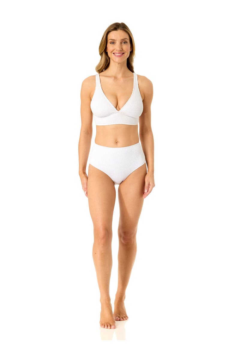 Women's Live In Color Textured Shirred Soft Band Bralette Bikini Swim Top, Alternate, color, White