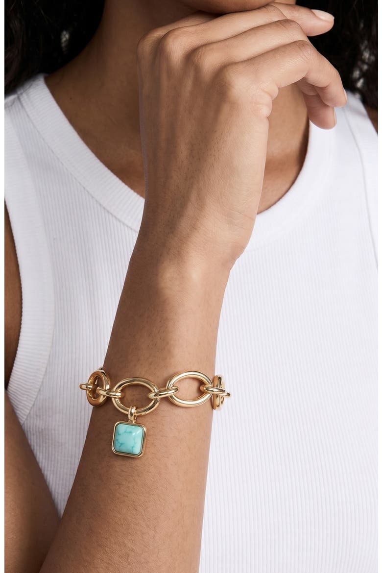 Radiant Reconstituted Turquoise Pendant Link Bracelet, Alternate, color, TURQUOISE