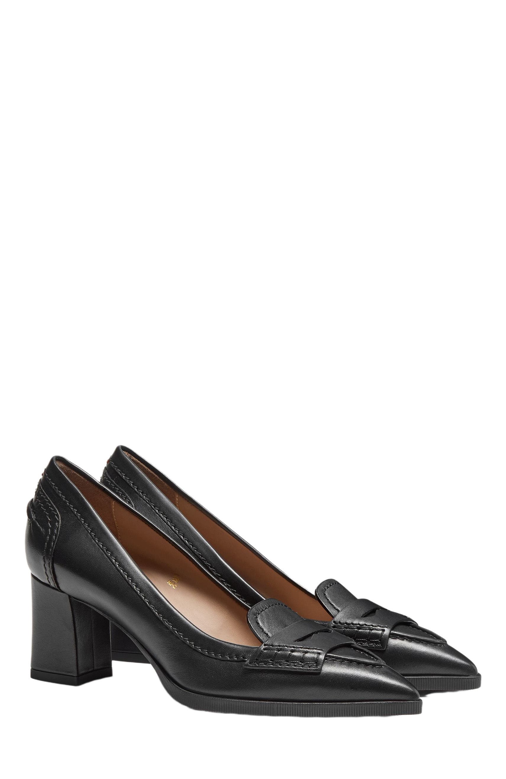 Santoni Women's  leather mid-heel pump, Alternate, color, Black