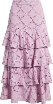 Treasure & Bond Tiered Eyelet Embroidered Maxi Skirt